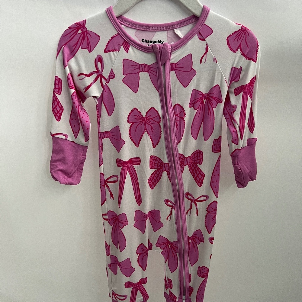 NEW Pink Bow Bamboo Baby Pajamas Onesie